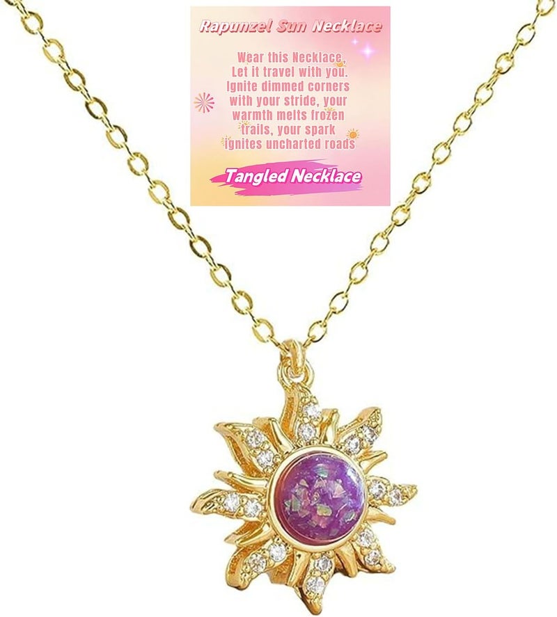 TACBSP Rapunz Sun Necklace for Women Tangled Necklace Sun Necklaces Opal Pendant Neckalces Healing Crystal Necklaces Christmas Trendy Jewelry - Image 1